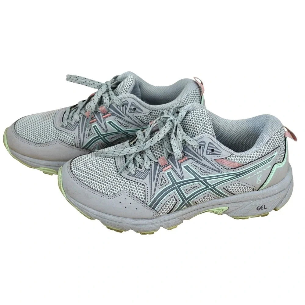 Asics Gel-Venture 8 Womens Trail Running Shoes Size 7 WIDE‎ Gray & Pink